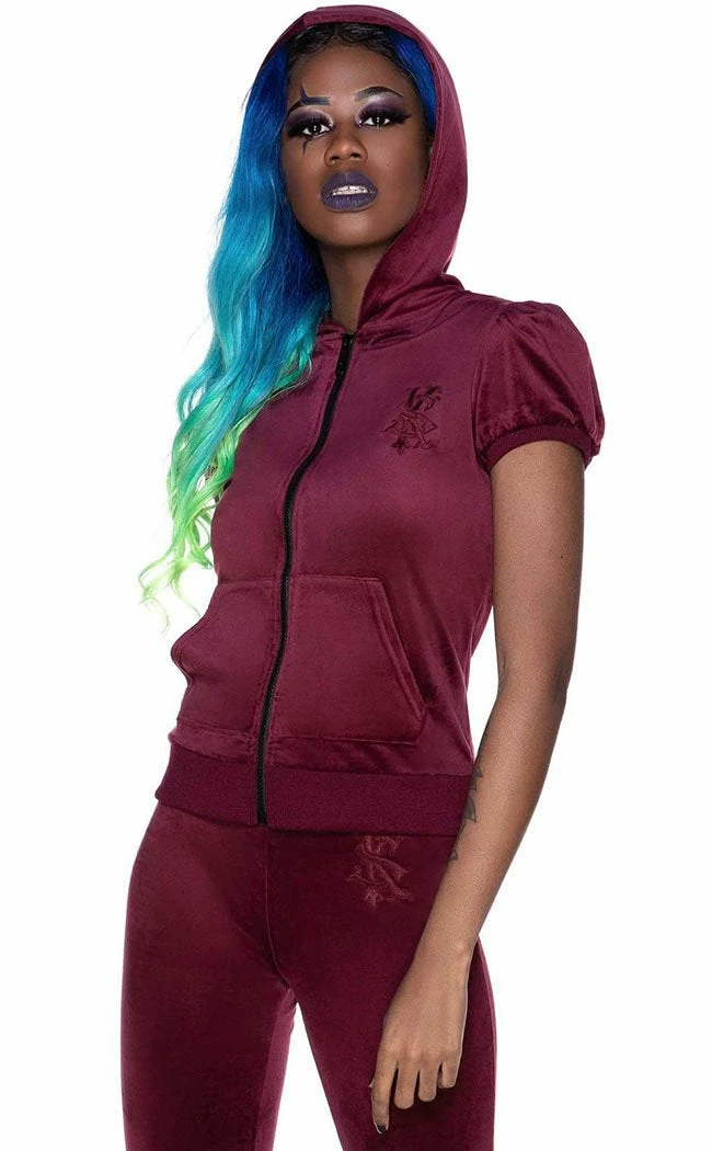 Killstar Clothing Dee-Lux Velvet Hoodie | Burgundy 3 Killstar Clothing Dee-Lux Velvet Hoodie | Burgundy