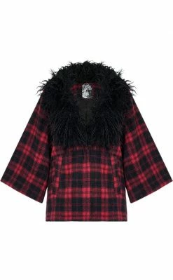 Punk Rave Deville Plaid Faux Fur Coat