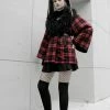 Punk Rave Deville Plaid Faux Fur Coat