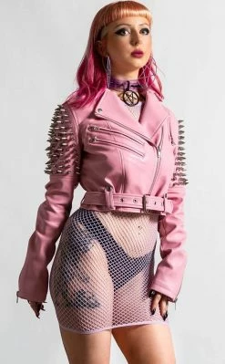 Killstar Clothing Disharmony Biker Jacket | Pastel Pink