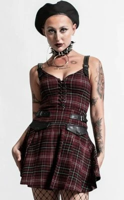 Killstar Clothing Distortion Pleated Dress | Blood Tartan