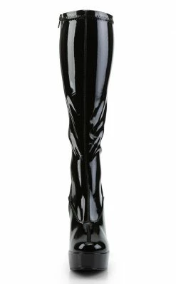 Pleaser ELECTRA-2000Z Shiny Black Knee High Boots Pole Shoes