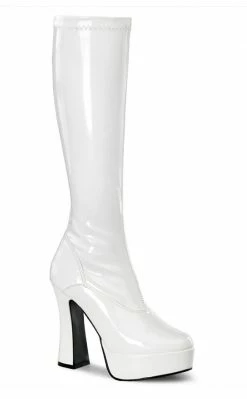 Pleaser ELECTRA-2000Z Shiny White Knee High Boots Pole Shoes