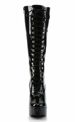 Pleaser Pole Shoes ELECTRA-2020 Black Patent Knee High Boots