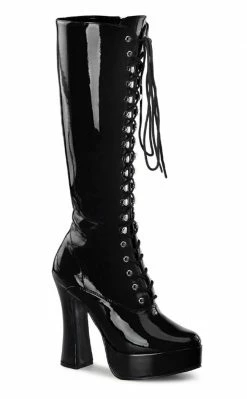 Pleaser Pole Shoes ELECTRA-2020 Black Patent Knee High Boots
