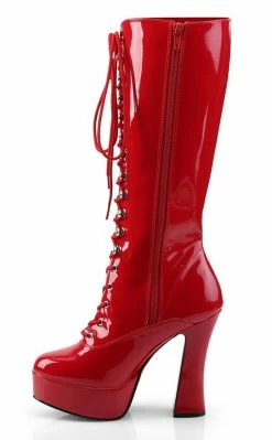 Pleaser ELECTRA-2020 Red Pat Knee High Boots