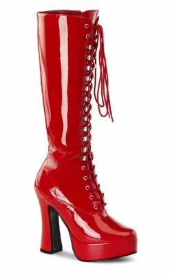 Pleaser ELECTRA-2020 Red Pat Knee High Boots