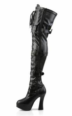 Pleaser ELECTRA-3028 Black Strapped Thigh High Boots