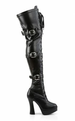 Pleaser ELECTRA-3028 Black Strapped Thigh High Boots