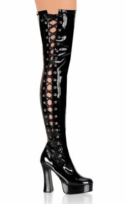 Pleaser Pole Shoes ELECTRA-3050 Black Side Laced Thigh High Boots