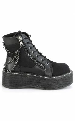 Demonia Shoes EMILY-114 Black Chain Canvas Boots 11 Demonia Shoes EMILY-114 Black Chain Canvas Boots