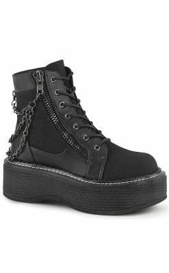 Demonia Shoes EMILY-114 Black Chain Canvas Boots