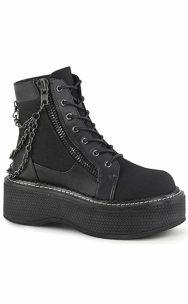 Demonia Shoes EMILY-114 Black Chain Canvas Boots 3 Demonia Shoes EMILY-114 Black Chain Canvas Boots