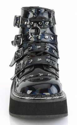 Demonia EMILY-315 Black Holographic Ankle Boots Shoes