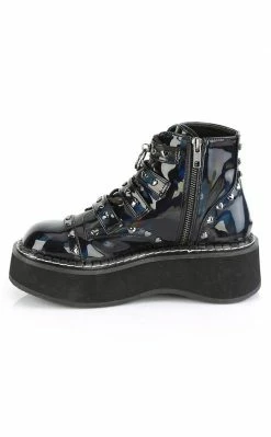 Demonia EMILY-315 Black Holographic Ankle Boots Shoes
