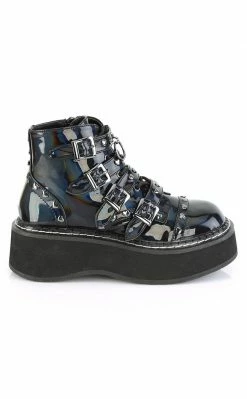 Demonia EMILY-315 Black Holographic Ankle Boots Shoes