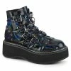 Demonia EMILY-315 Black Holographic Ankle Boots Shoes