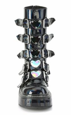 Demonia EMILY-330 Black Holographic Boots Shoes