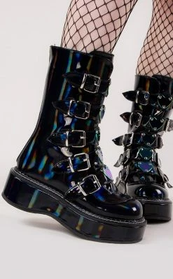 Demonia EMILY-330 Black Holographic Boots (Last Pair: Size 12)