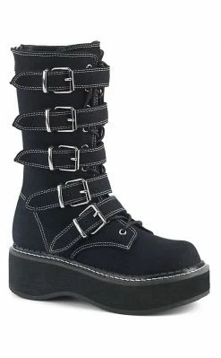 Demonia EMILY-341 Black Canvas Boots Shoes