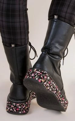 Demonia EMILY-350 Black Floral Boots 9 Demonia EMILY-350 Black Floral Boots