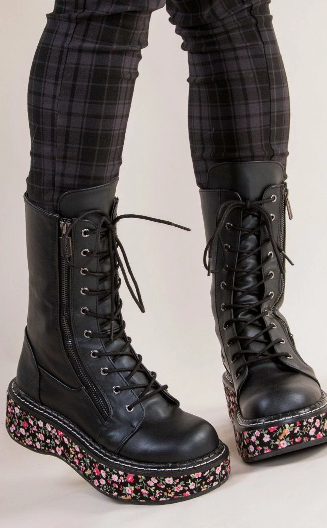 Demonia EMILY-350 Black Floral Boots 6 Demonia EMILY-350 Black Floral Boots