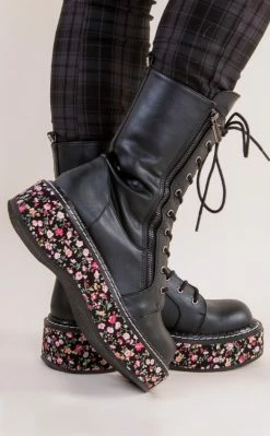 Demonia EMILY-350 Black Floral Boots
