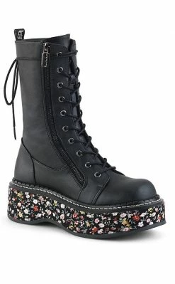 Demonia Sale EMILY-350 Black Floral Boots (Last Pair: Size 10)