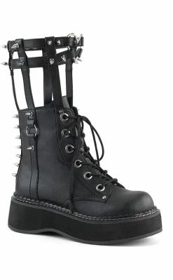Demonia Shoes EMILY-357 Black Vegan Leather Ankle Boots