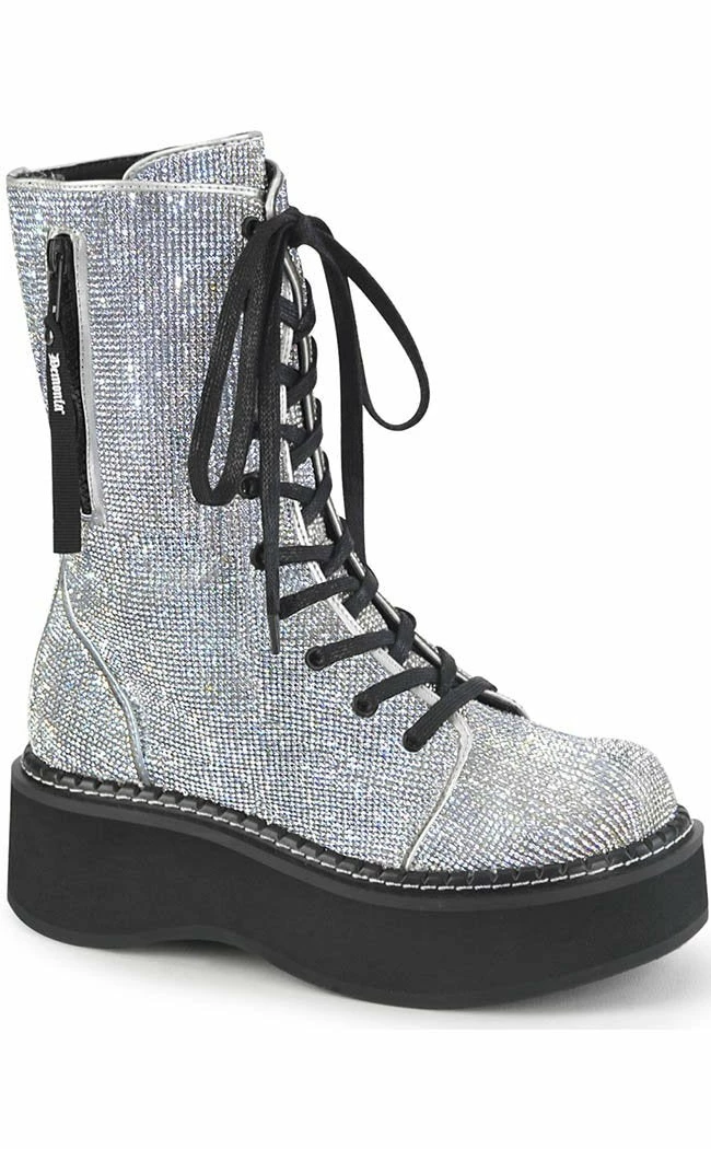 Demonia Shoes EMILY-362 Silver Rhinestone Combat Boots (Au Stock) 5 Demonia Shoes EMILY-362 Silver Rhinestone Combat Boots (Au Stock)