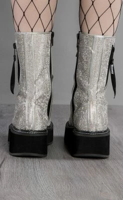 Demonia Shoes EMILY-362 Silver Rhinestone Combat Boots (Au Stock) 13 Demonia Shoes EMILY-362 Silver Rhinestone Combat Boots (Au Stock)