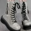 Demonia EMILY-362 Silver Rhinestone Combat Boots Shoes