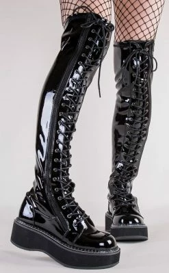 Demonia EMILY-375 Black Patent Thigh High Boots (AU Stock) Shoes