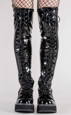 Demonia EMILY-375 Black Patent Thigh High Boots (AU Stock) Shoes