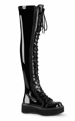 Demonia EMILY-375 Black Patent Thigh High Boots Shoes