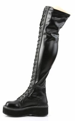 Demonia EMILY-375 Black Vegan Leather Thigh High Boots