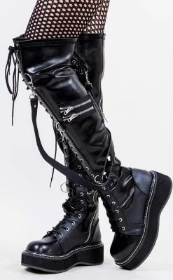 Demonia Shoes EMILY-377 Black Thigh High Boots