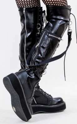 Demonia Shoes EMILY-377 Black Thigh High Boots