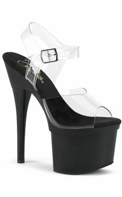 Pleaser Pole Shoes ESTEEM-708 Clear/Black Matte Peeptoe Heels