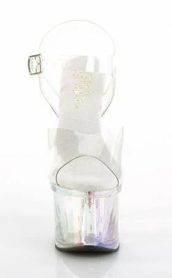 Pleaser Pole Shoes ESTEEM-708RBP Clear Hologram Peeptoe Heels