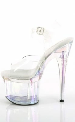 Pleaser Pole Shoes ESTEEM-708RBP Clear Hologram Peeptoe Heels