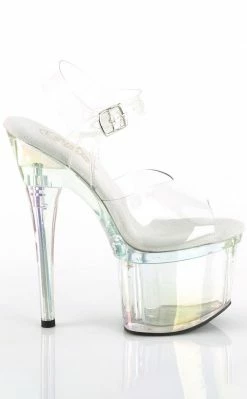 Pleaser Pole Shoes ESTEEM-708RBP Clear Hologram Peeptoe Heels