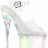 Pleaser Pole Shoes ESTEEM-708RBP Clear Hologram Peeptoe Heels