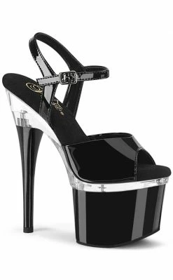 Pleaser ESTEEM-709 Black Patent/Clear Heels Pole Shoes