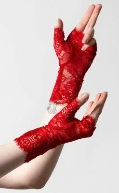 Killstar Accessories Embrace The Night Lace Gloves | Scarlet