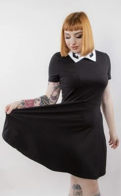 Black Friday Clothing Embroidered Bat Collar Dress