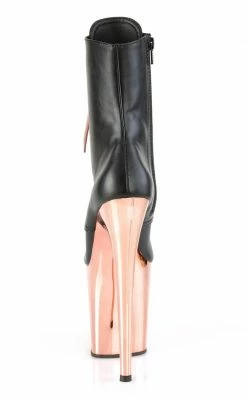 Pleaser FLAMINGO-1020 Black Faux Leather/Rose Gold Chrome Boots