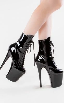 Pleaser Pole Shoes FLAMINGO-1020 Black Patent Ankle Boots (Au Stock)
