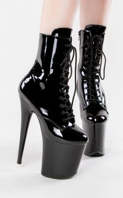 Pleaser Pole Shoes FLAMINGO-1020 Black Patent Ankle Boots (Au Stock)