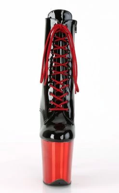 Pleaser FLAMINGO-1020 Black Patent & Red Chrome Boots